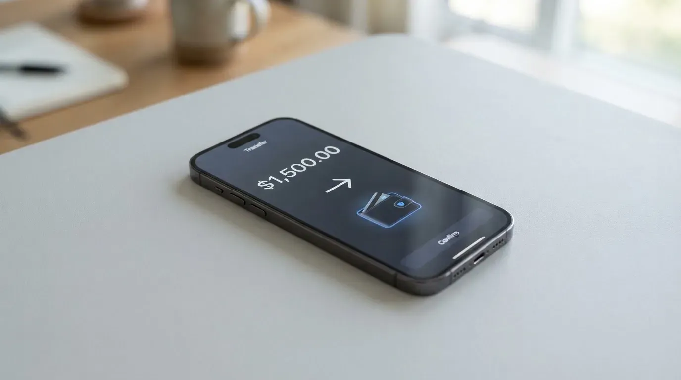 A phone showing a stablecoin transfer screen