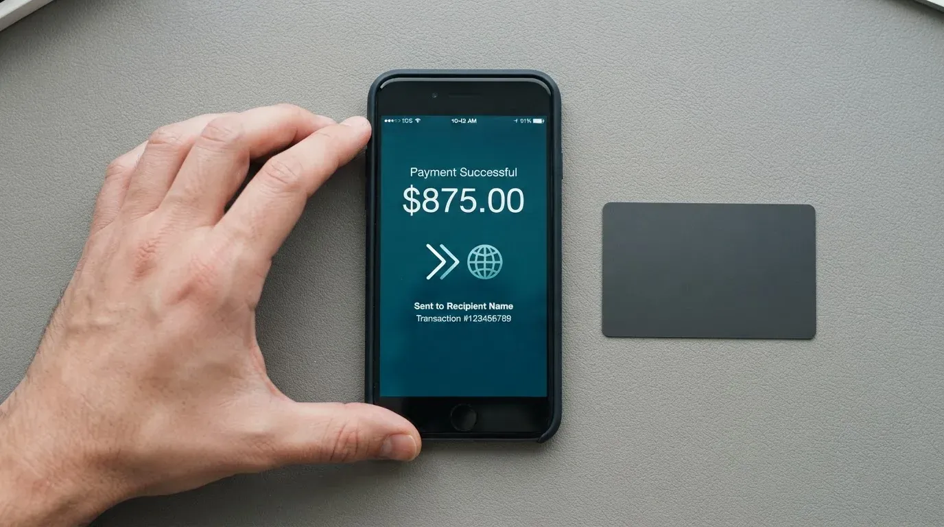 A phone showing a stablecoin transfer screen