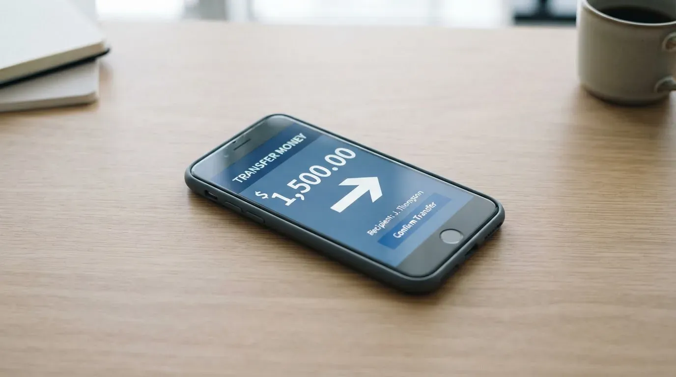 A phone showing a stablecoin transfer screen