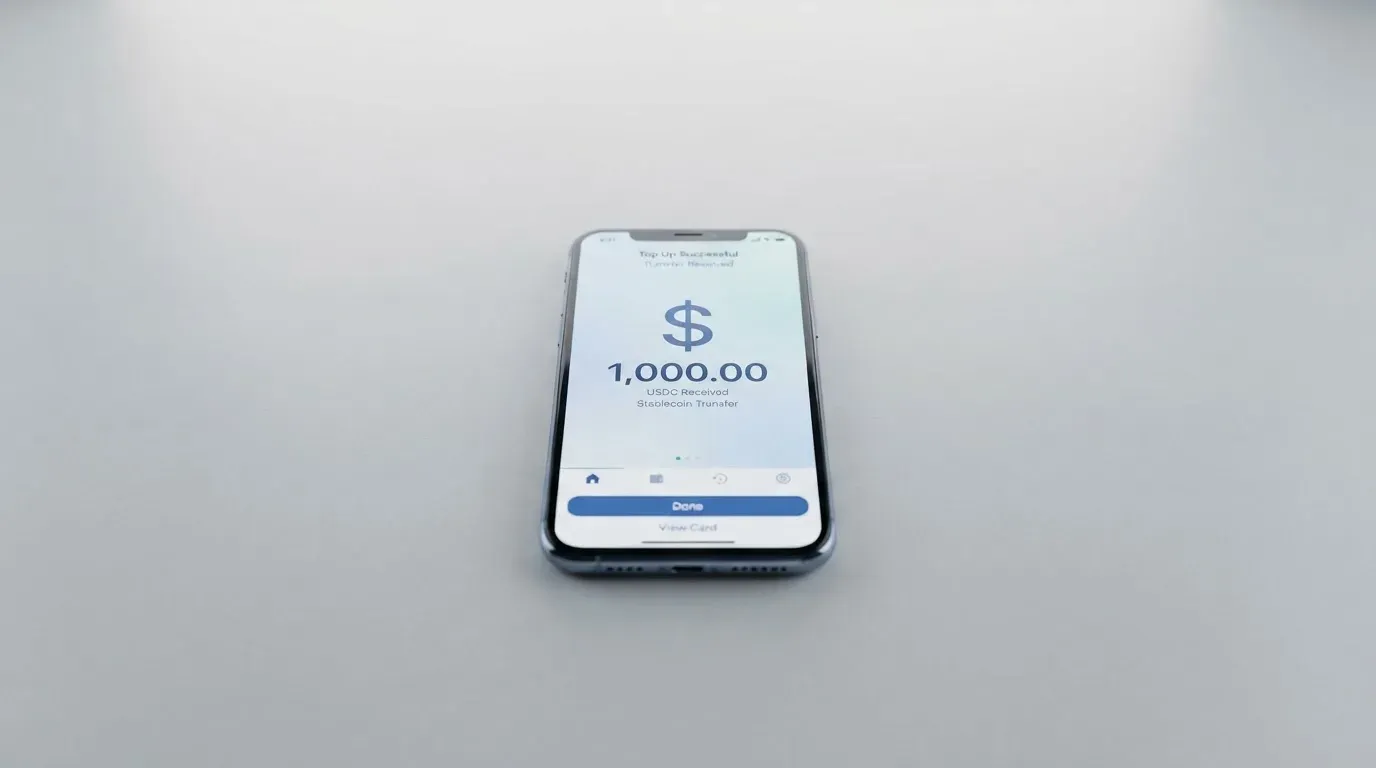 A phone showing a stablecoin transfer screen
