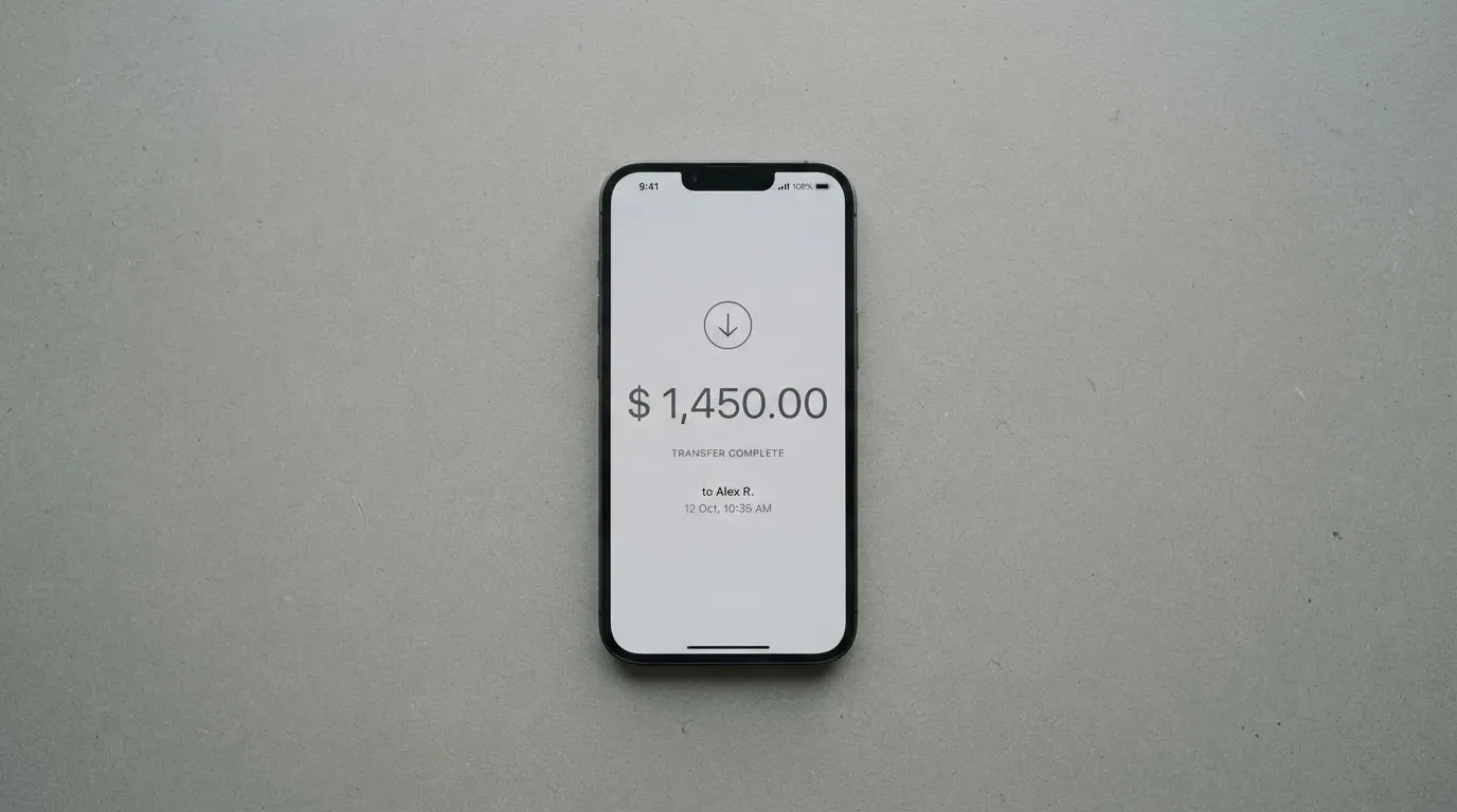 A phone showing a stablecoin transfer screen
