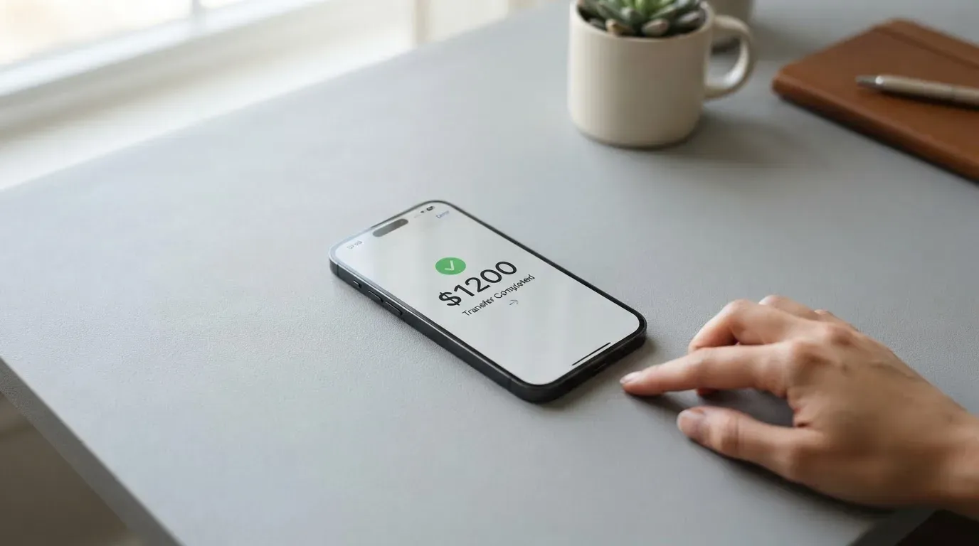 A phone showing a stablecoin transfer screen