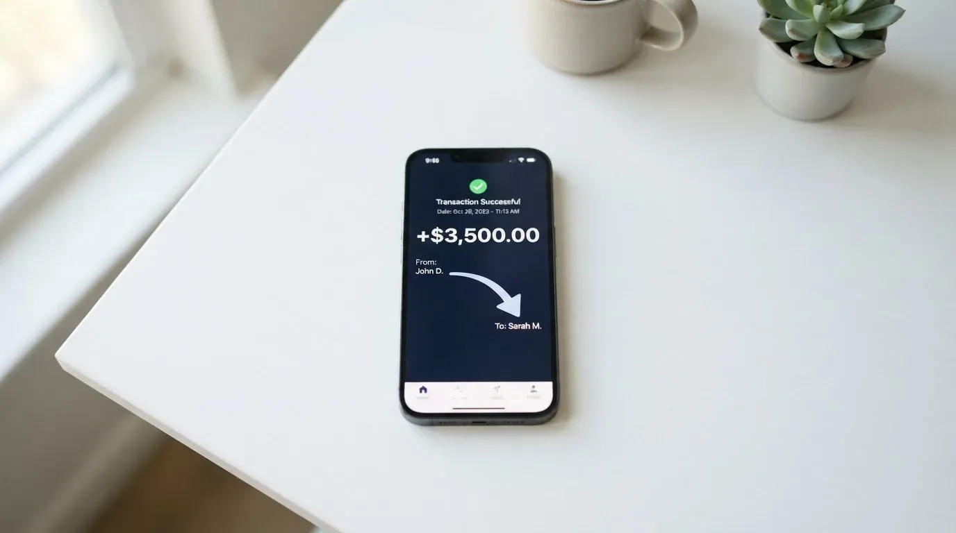 A phone showing a stablecoin transfer screen
