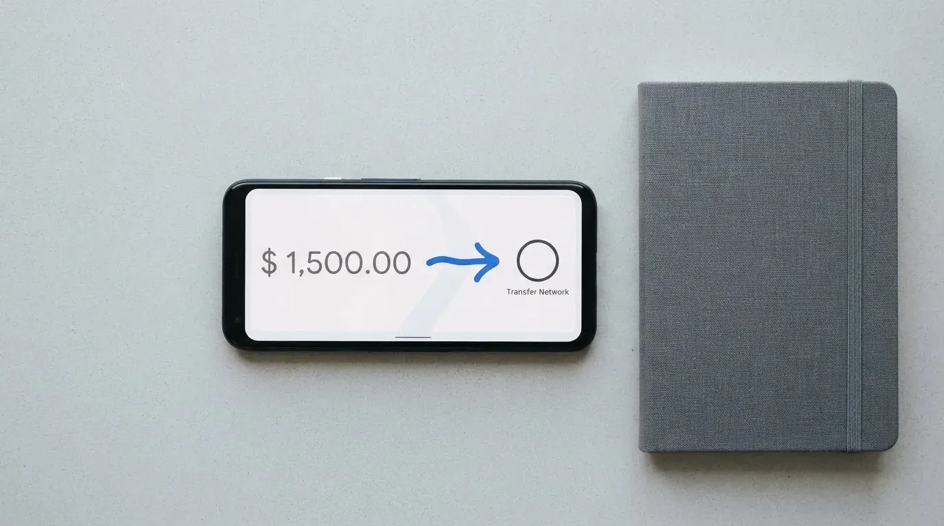 A phone showing a stablecoin transfer screen