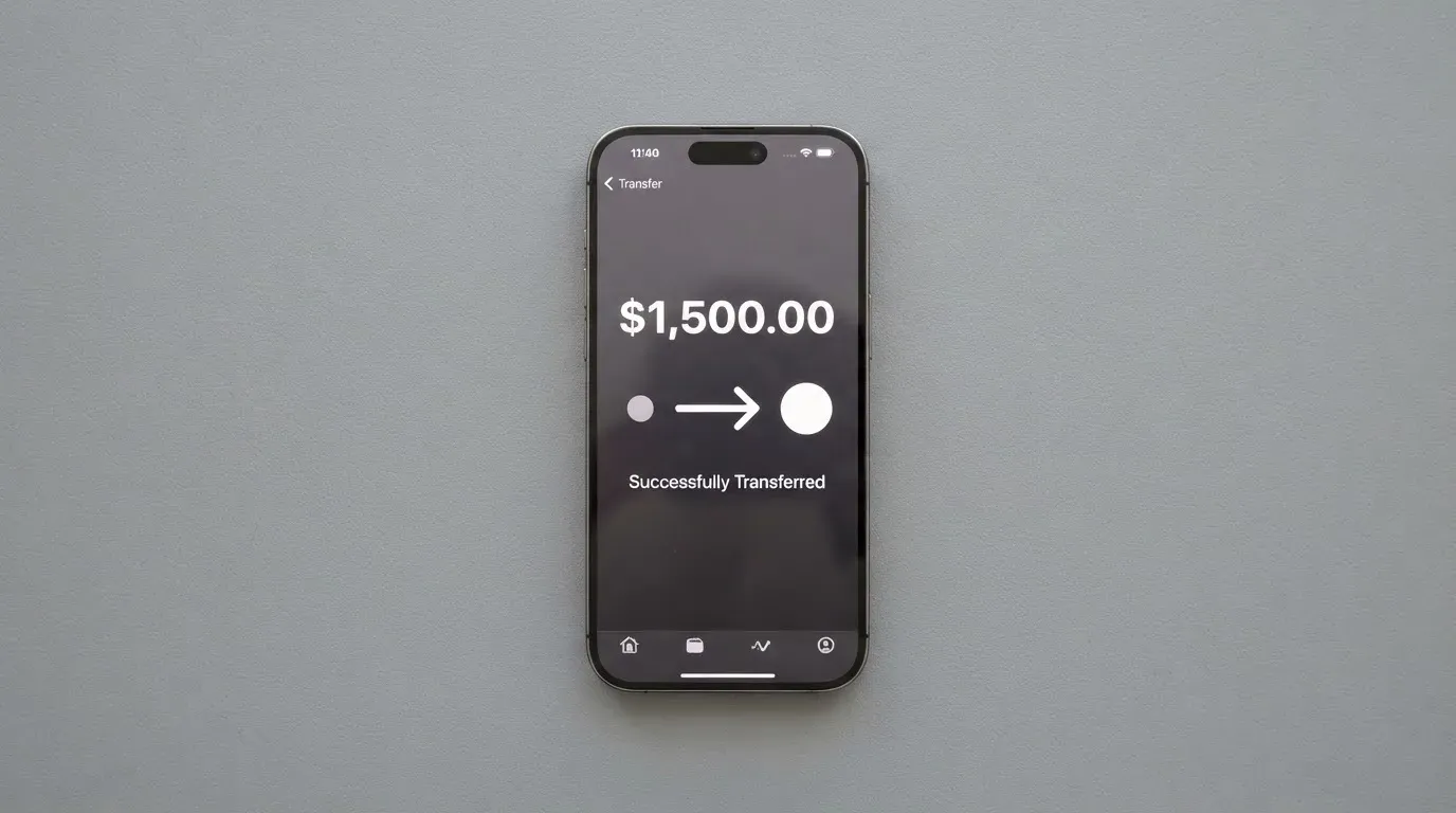 A phone showing a stablecoin transfer screen