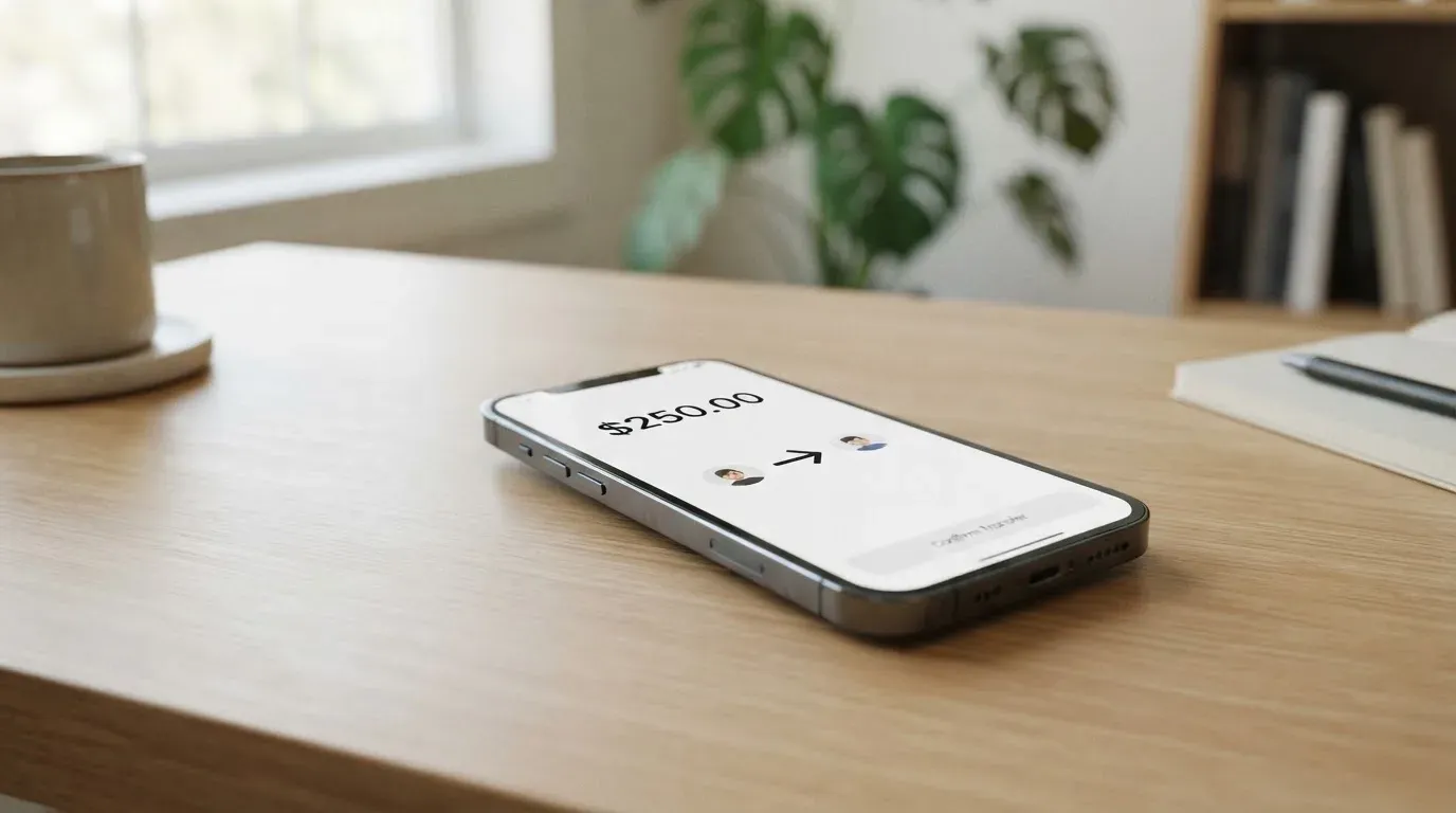 A phone showing a stablecoin transfer screen