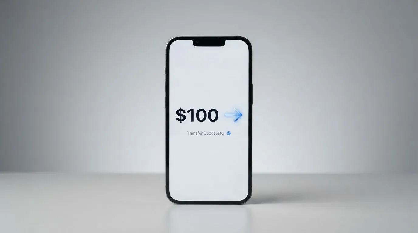 A phone showing a stablecoin transfer screen