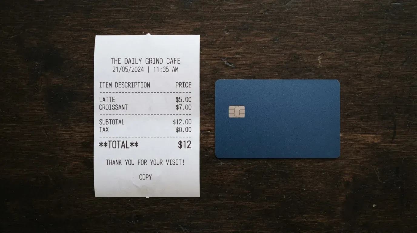 A receipt and a card on a café table