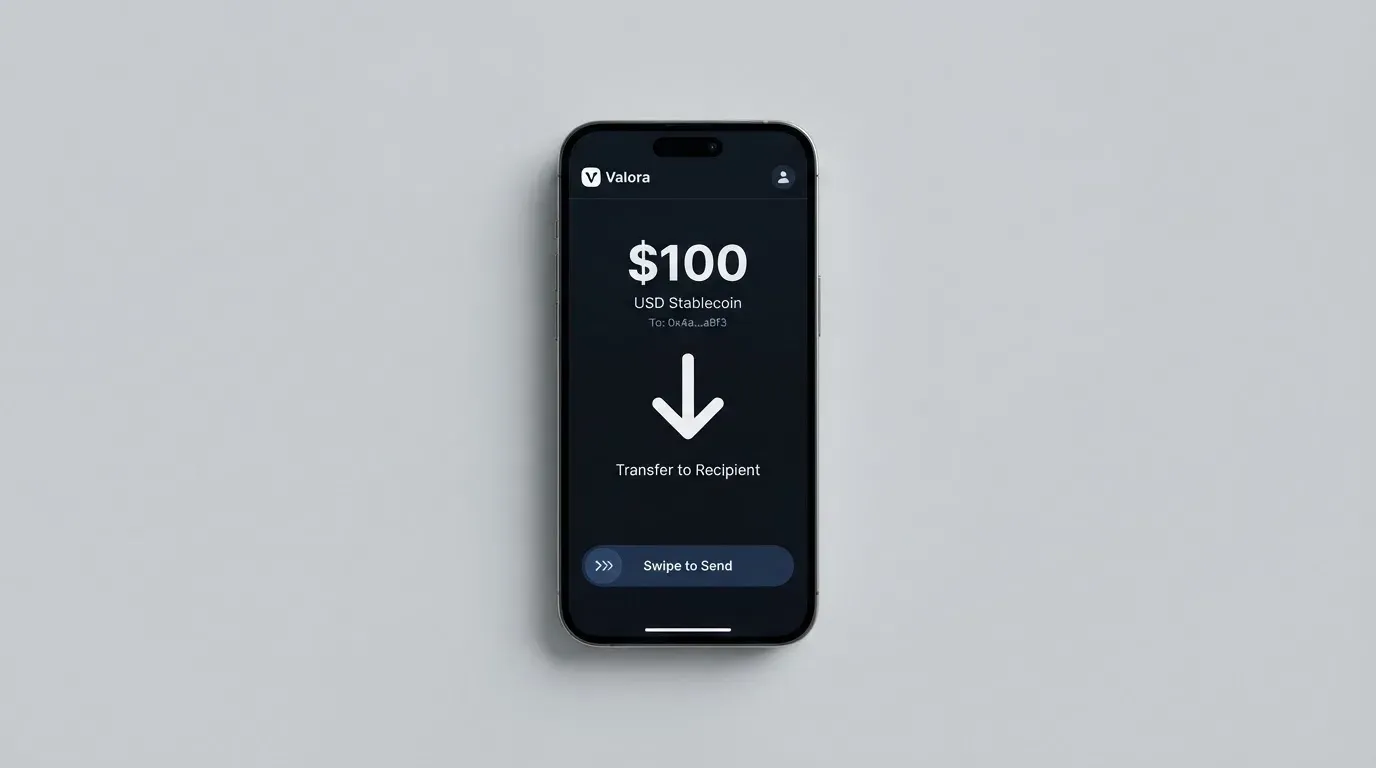 A phone showing a stablecoin transfer screen