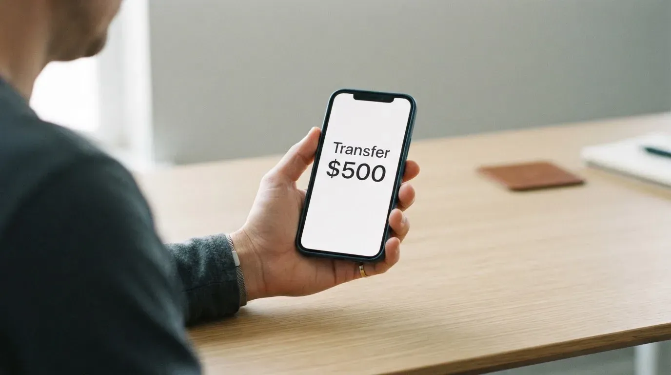 A phone showing a stablecoin transfer screen