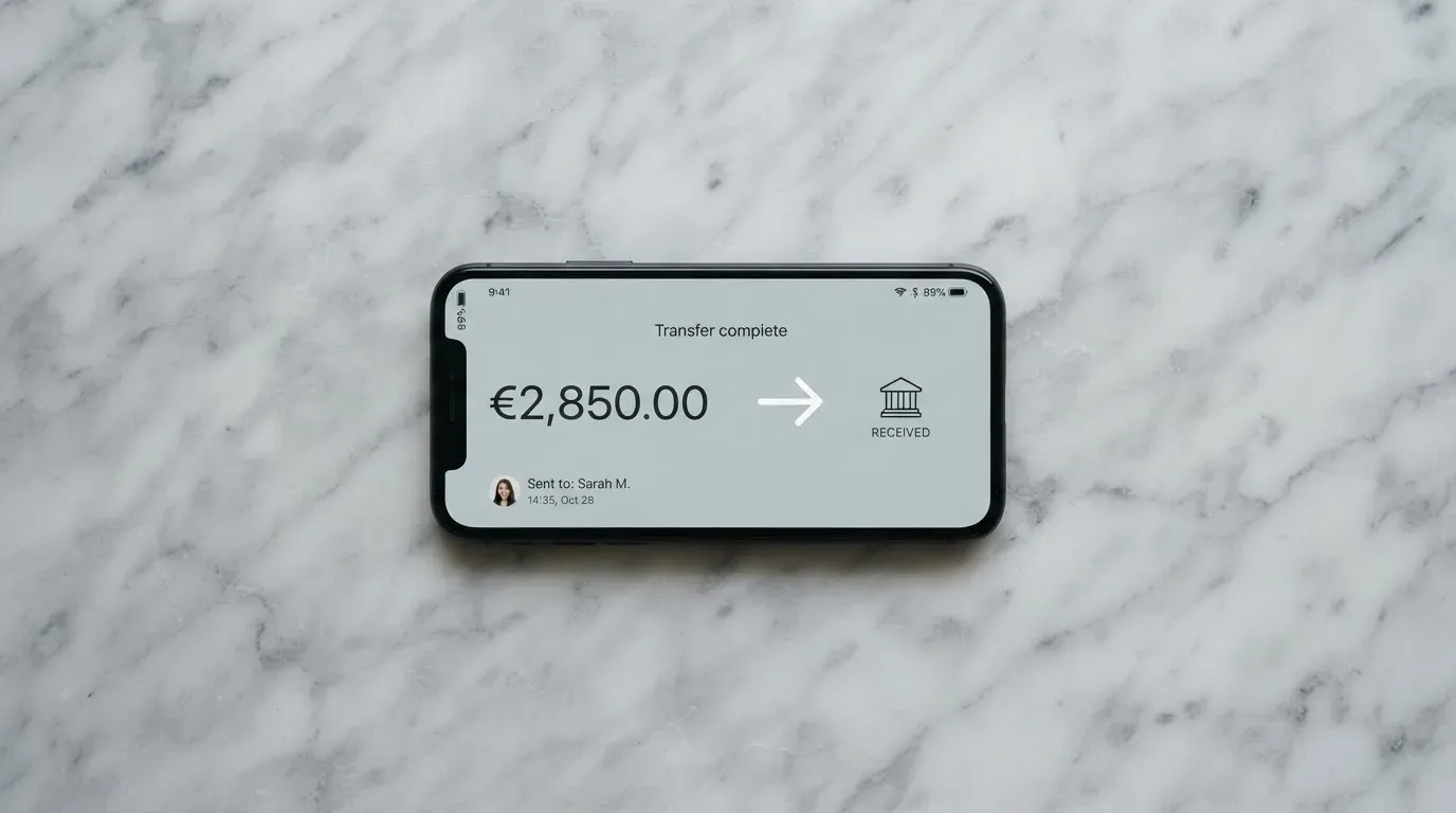 A phone showing a stablecoin transfer screen