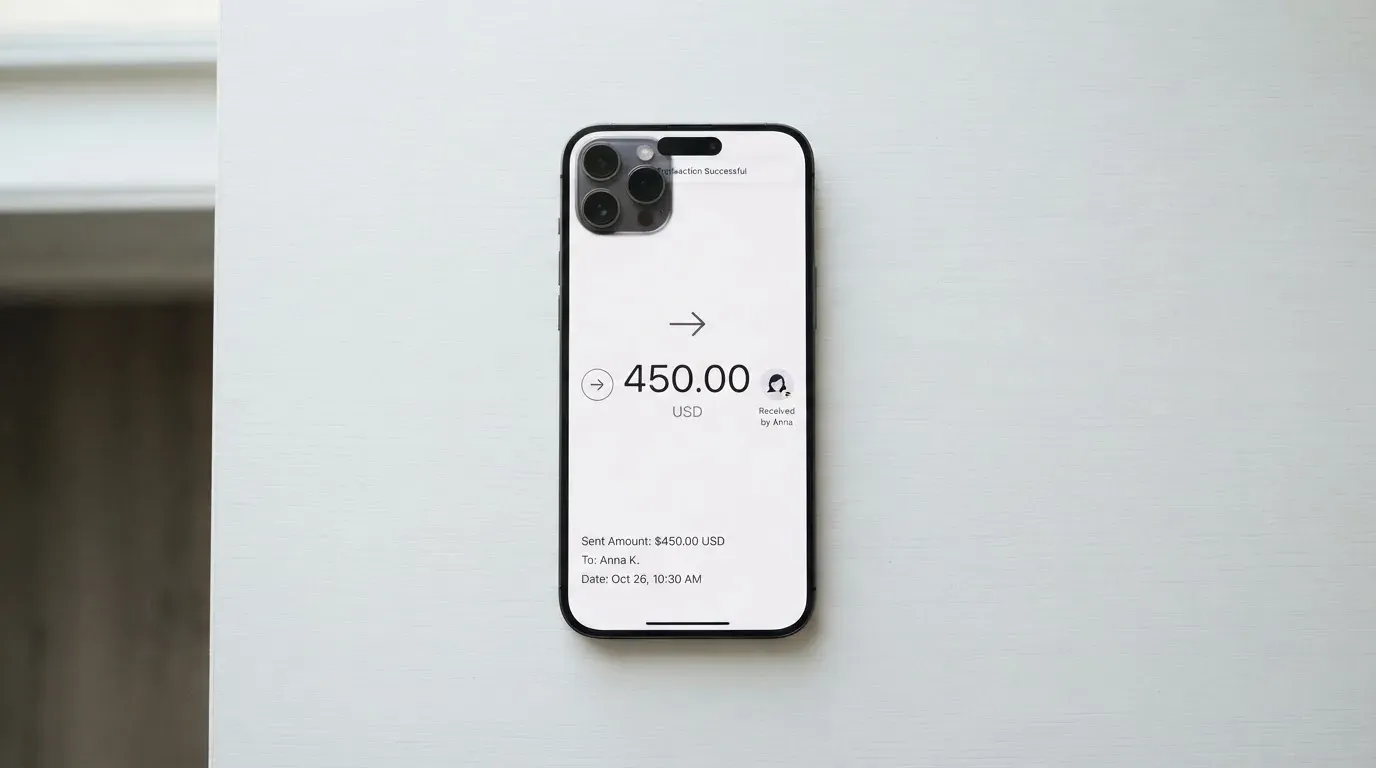 A phone showing a stablecoin transfer screen