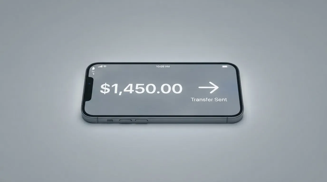 A phone showing a stablecoin transfer screen