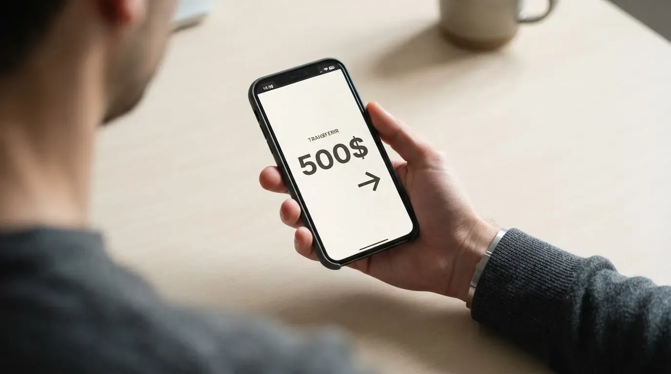 A phone showing a stablecoin transfer screen