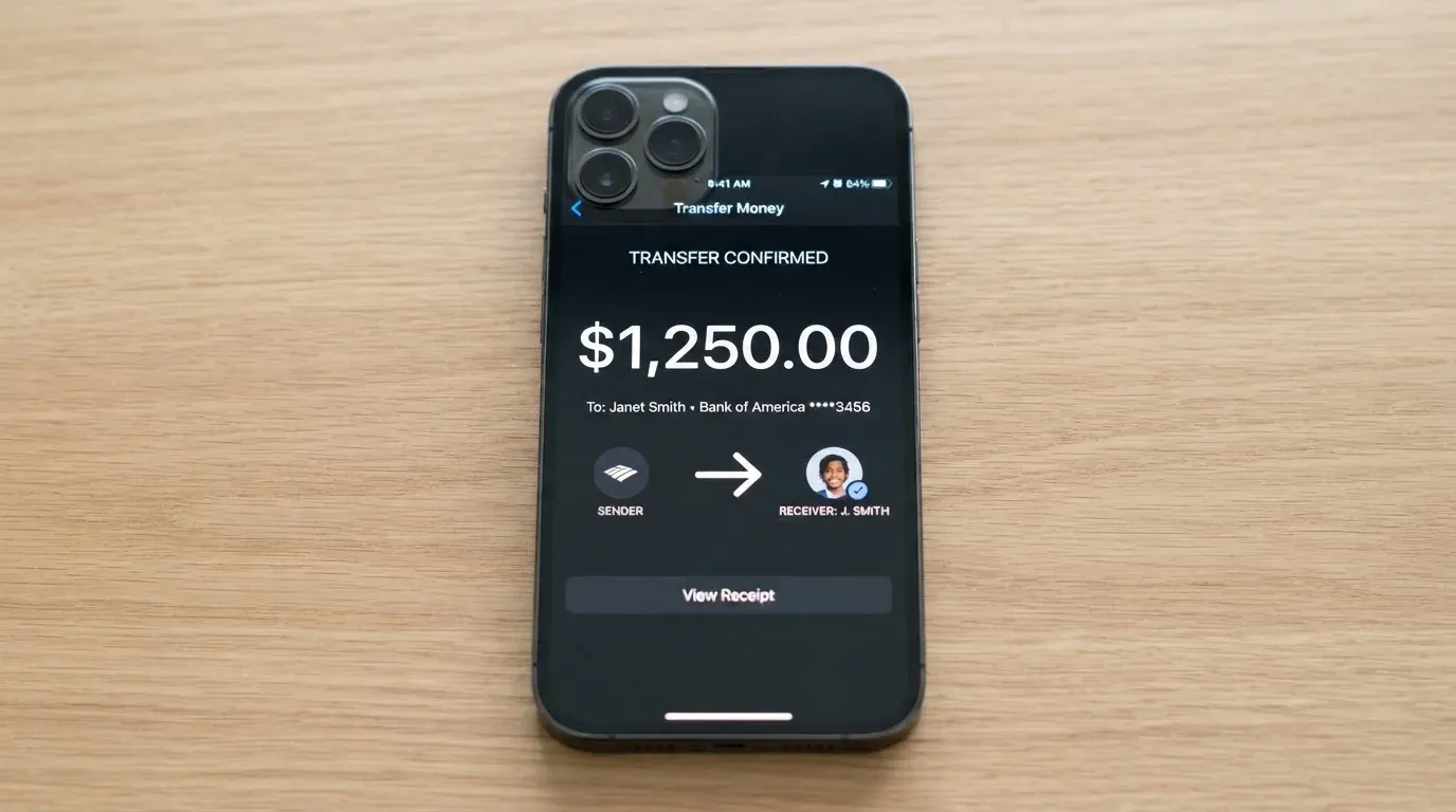 A phone showing a stablecoin transfer screen