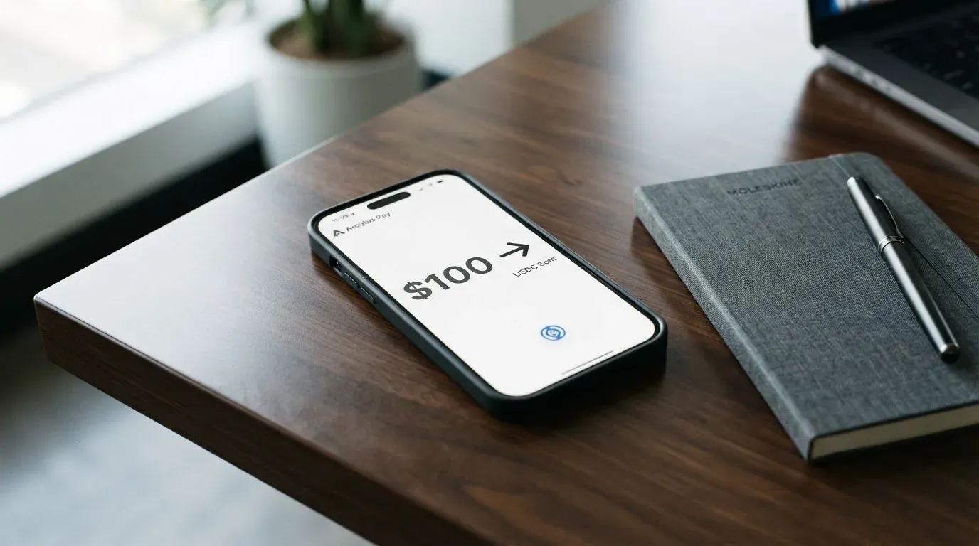 A phone showing a stablecoin transfer screen
