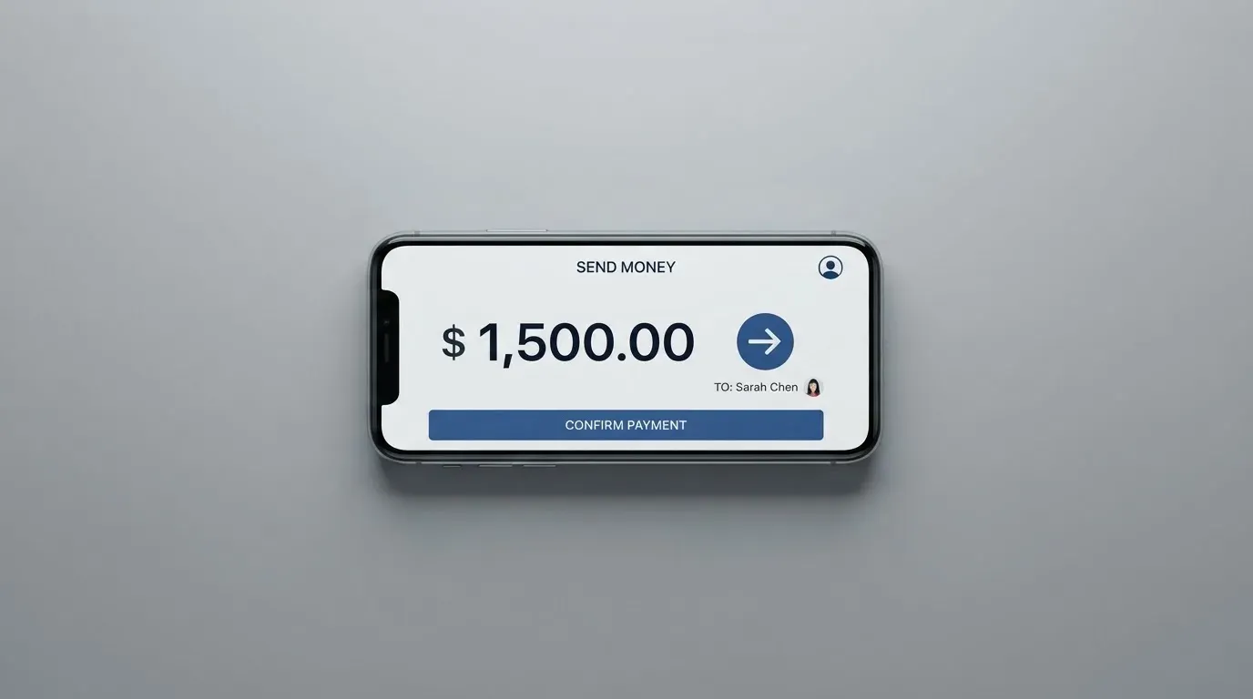 A phone showing a stablecoin transfer screen