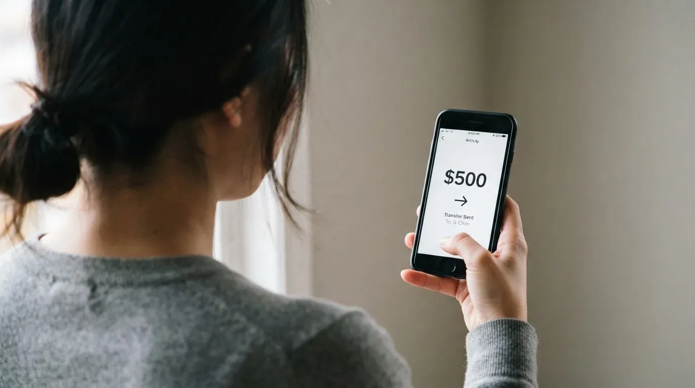 A phone showing a stablecoin transfer screen