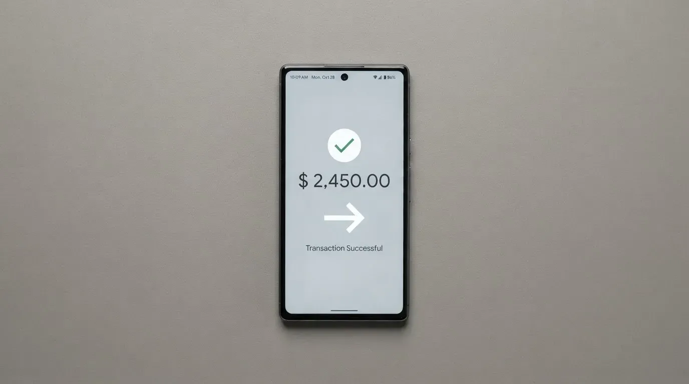 A phone showing a stablecoin transfer screen