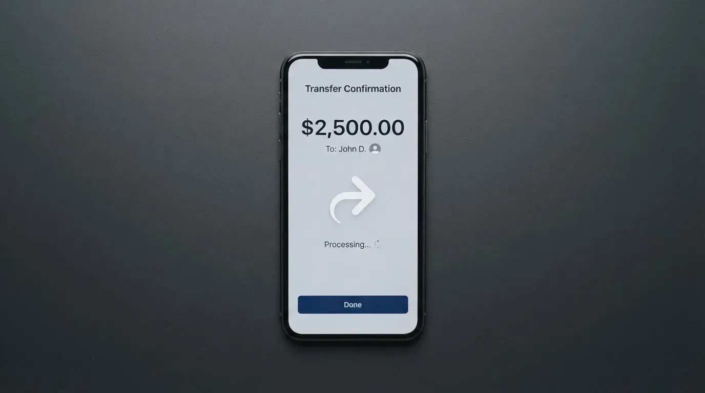 A phone showing a stablecoin transfer screen