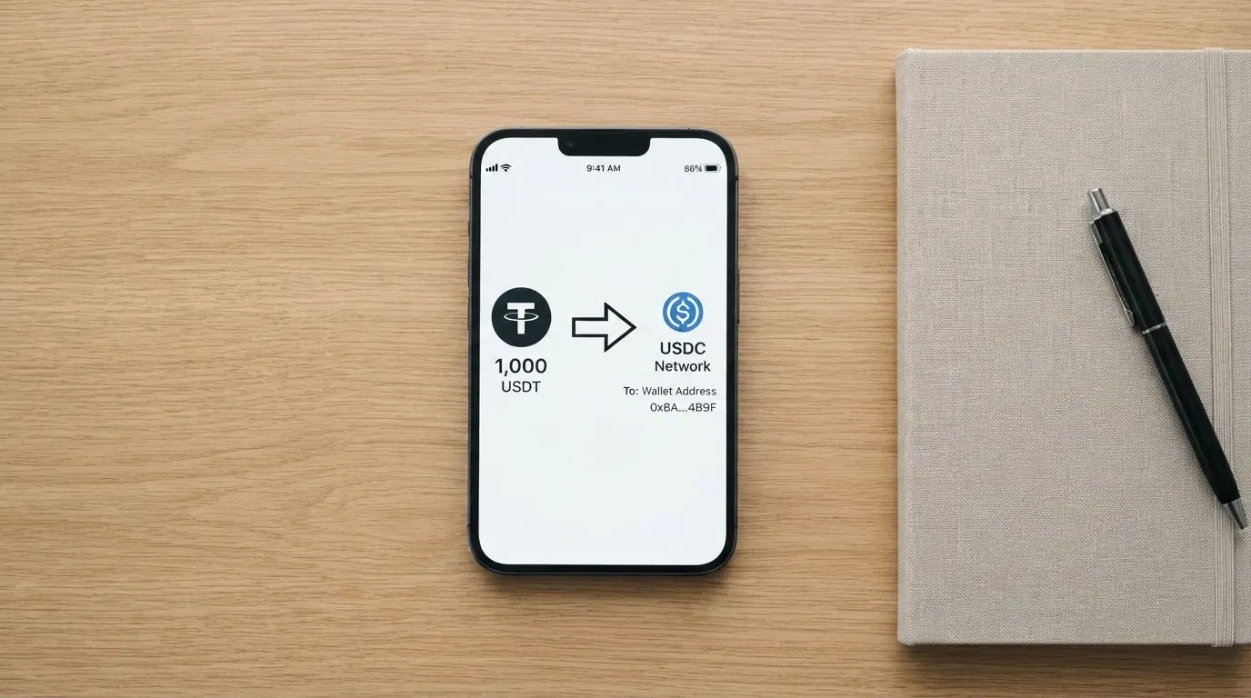 A phone showing a stablecoin transfer screen