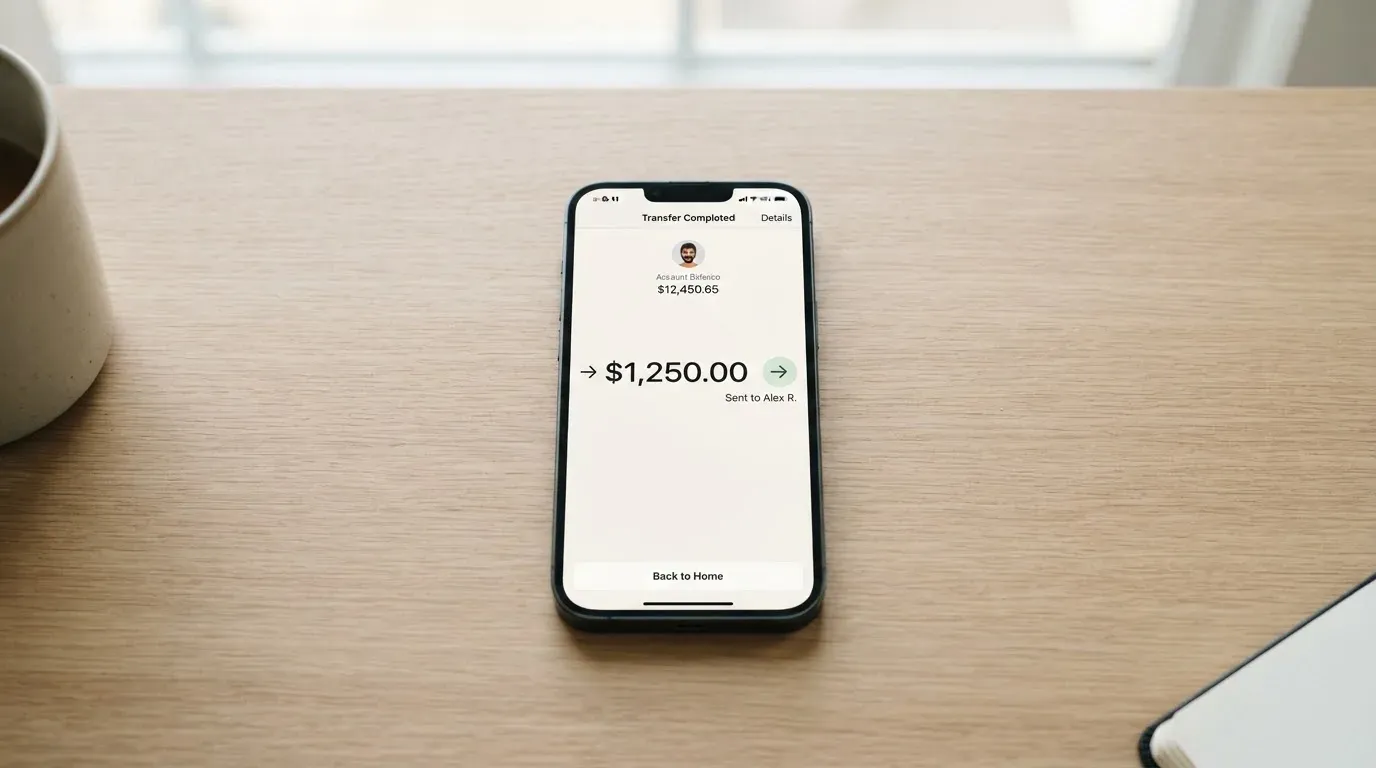 A phone showing a stablecoin transfer screen