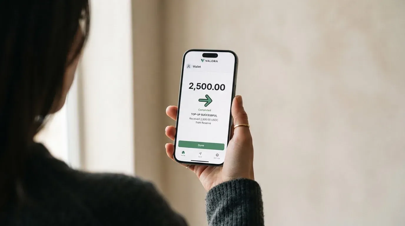 A phone showing a stablecoin transfer screen