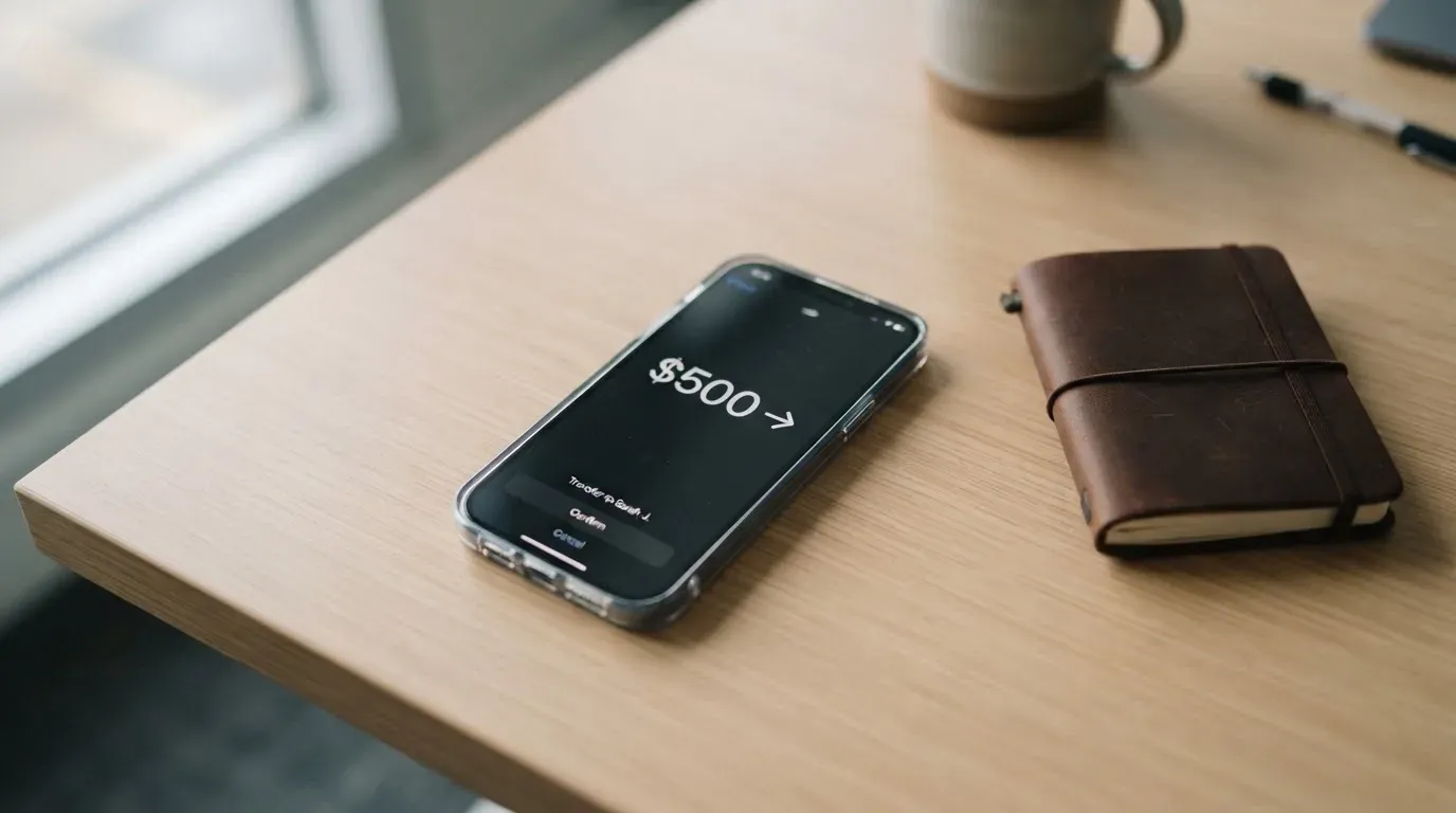 A phone showing a stablecoin transfer screen
