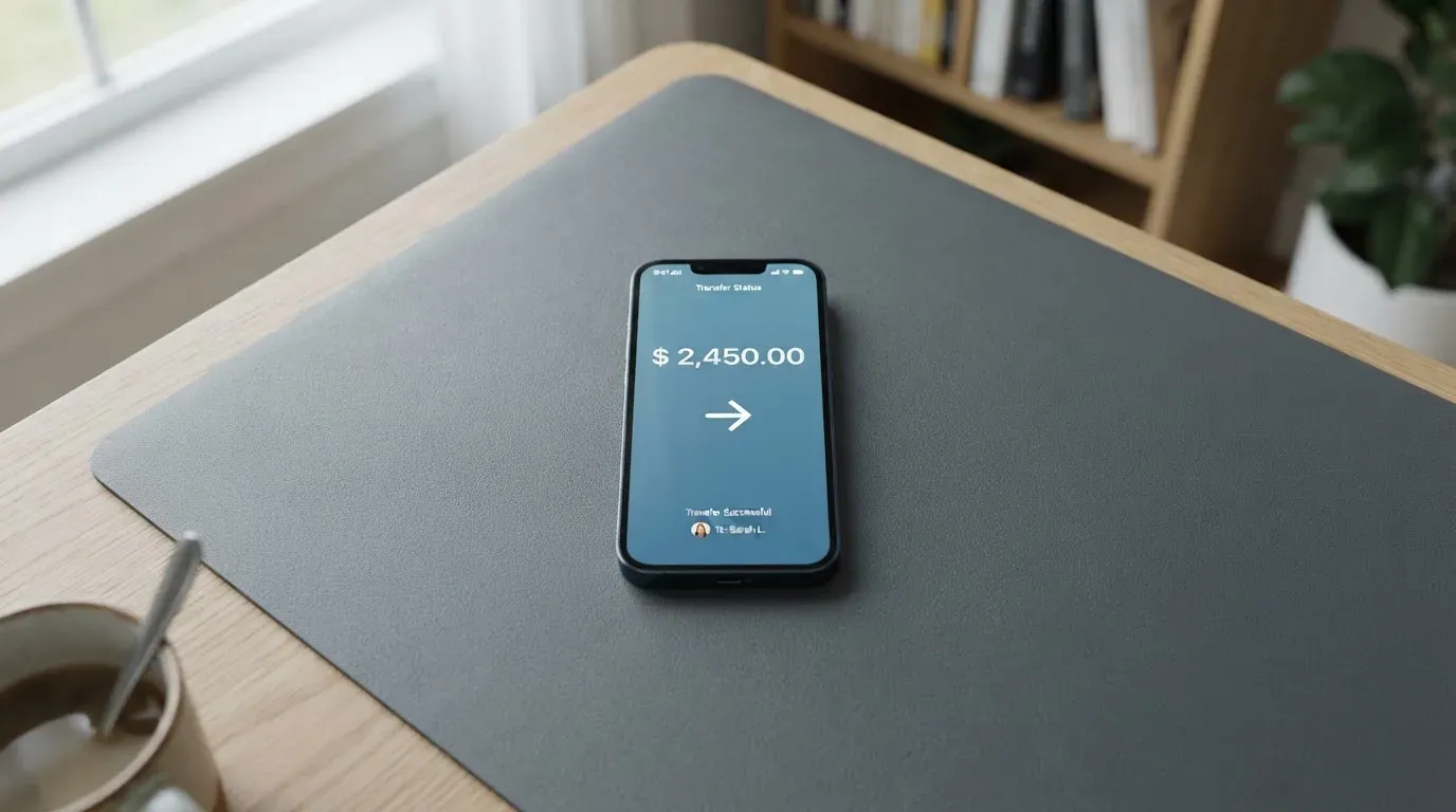 A phone showing a stablecoin transfer screen
