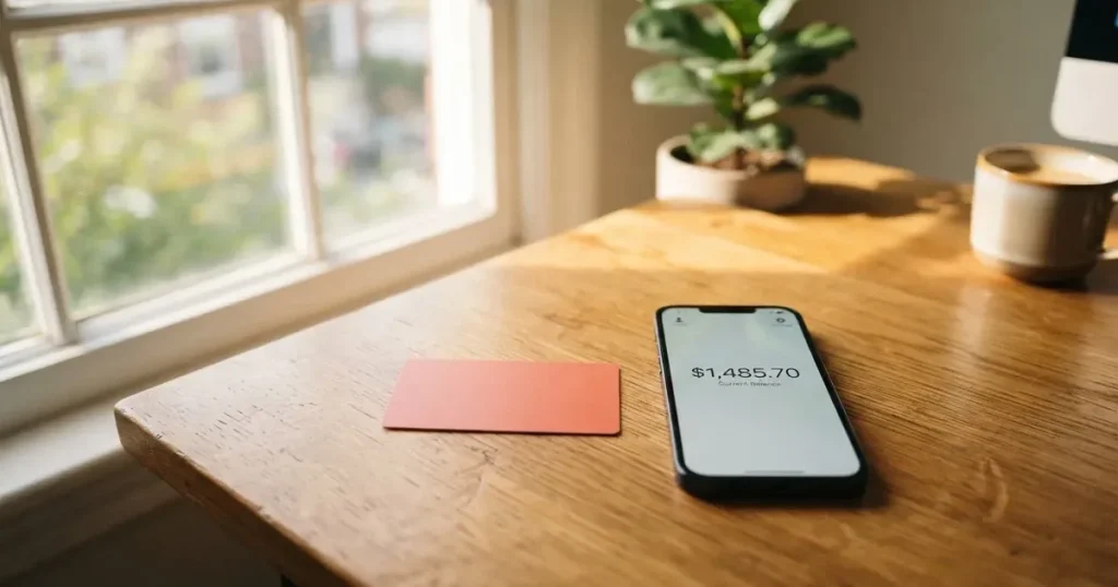Several payment cards fanned out next to a phone with a crypto wallet app