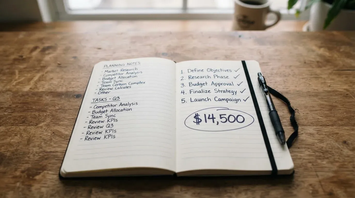 A notebook with a hand-drawn comparison table and a pen