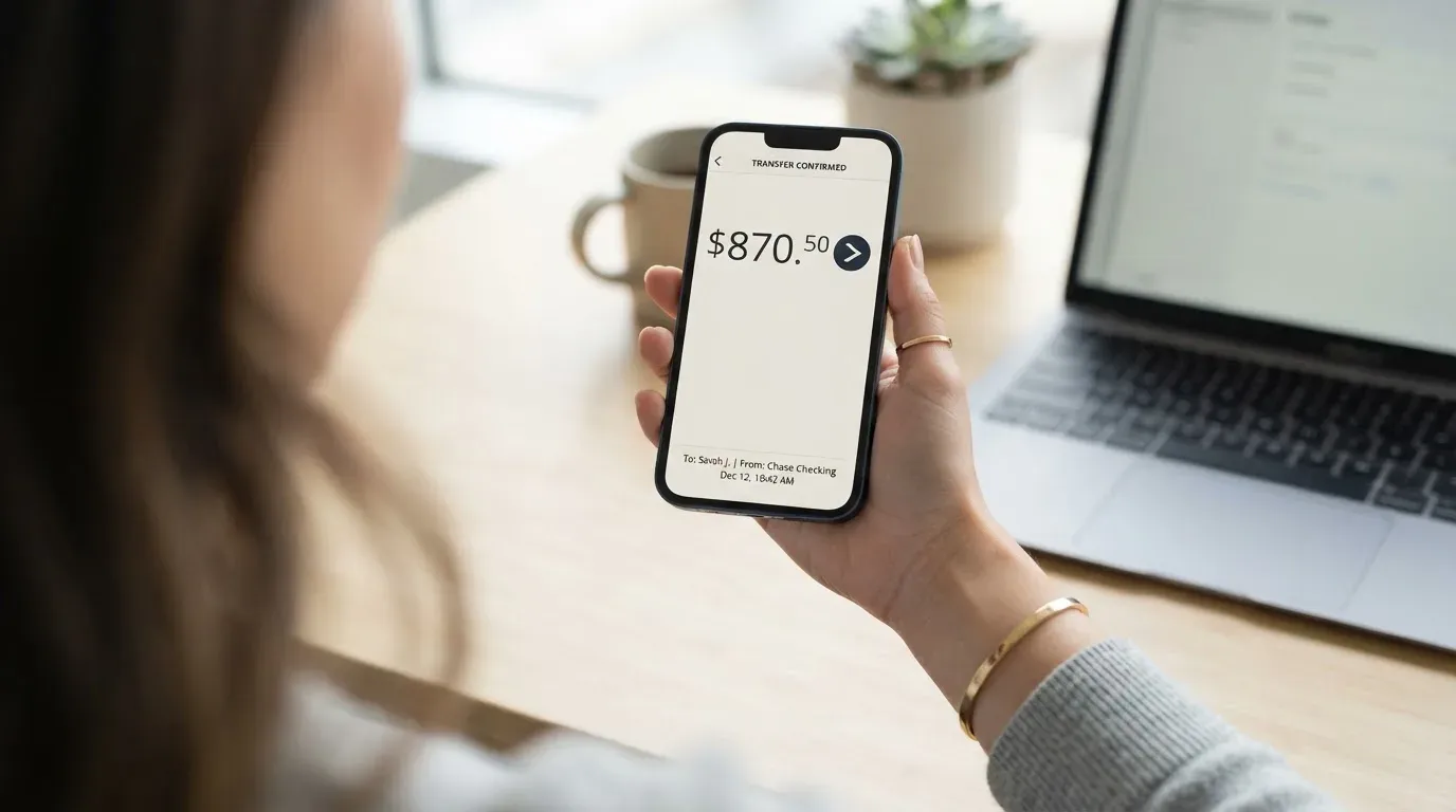 A phone showing a stablecoin transfer screen