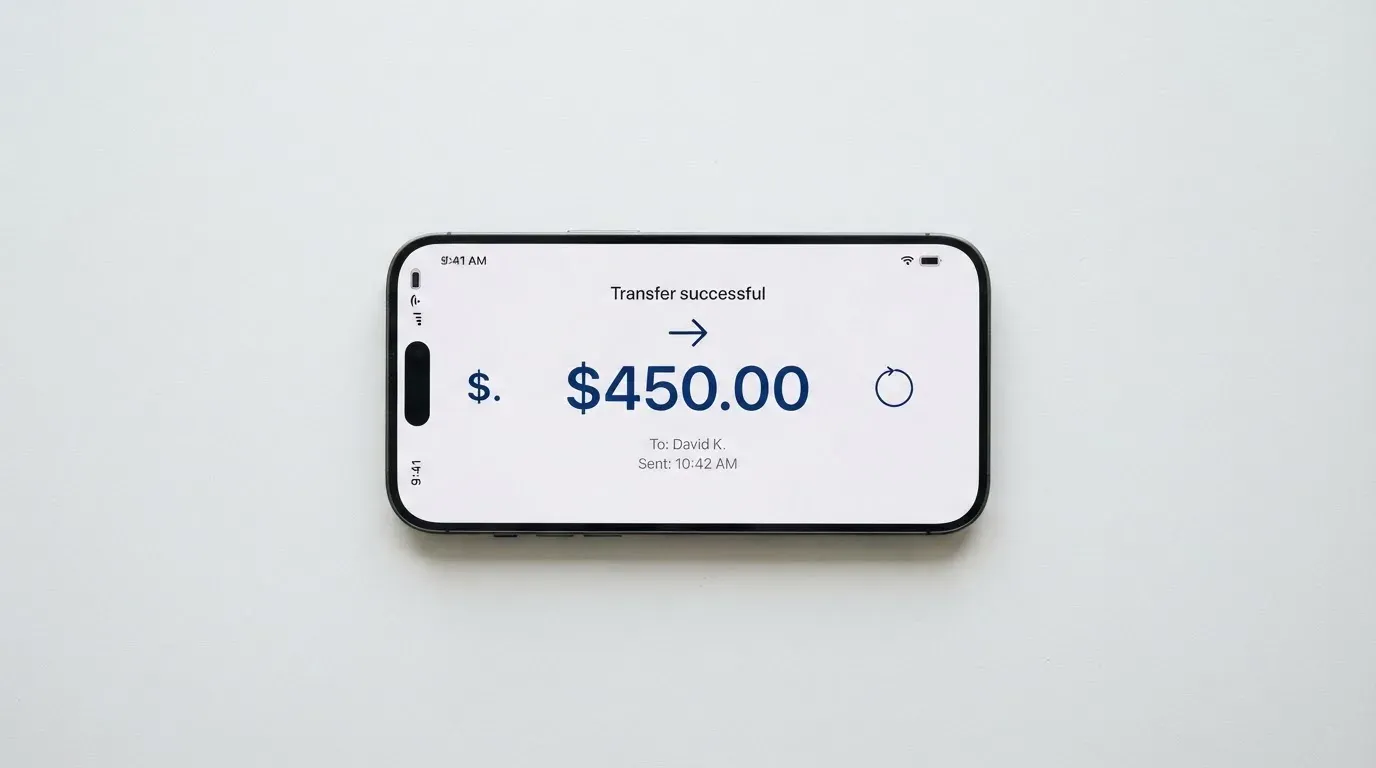 A phone showing a stablecoin transfer screen