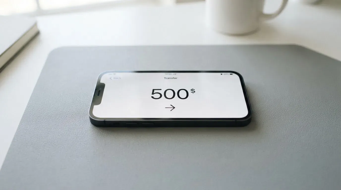 A phone showing a stablecoin transfer screen