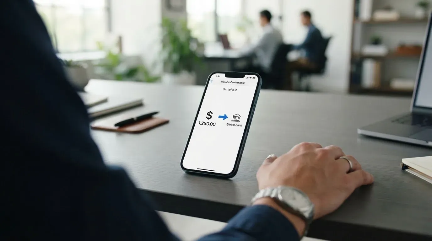 A phone showing a stablecoin transfer screen