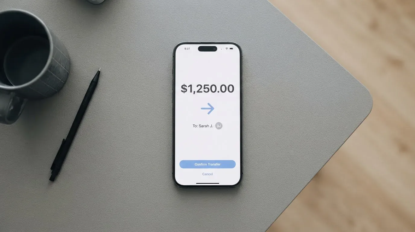 A phone showing a stablecoin transfer screen