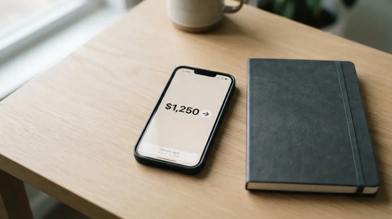 A phone showing a stablecoin transfer screen