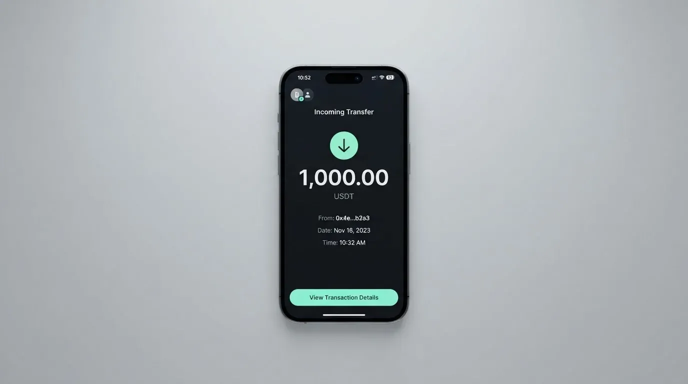 A phone showing a stablecoin transfer screen