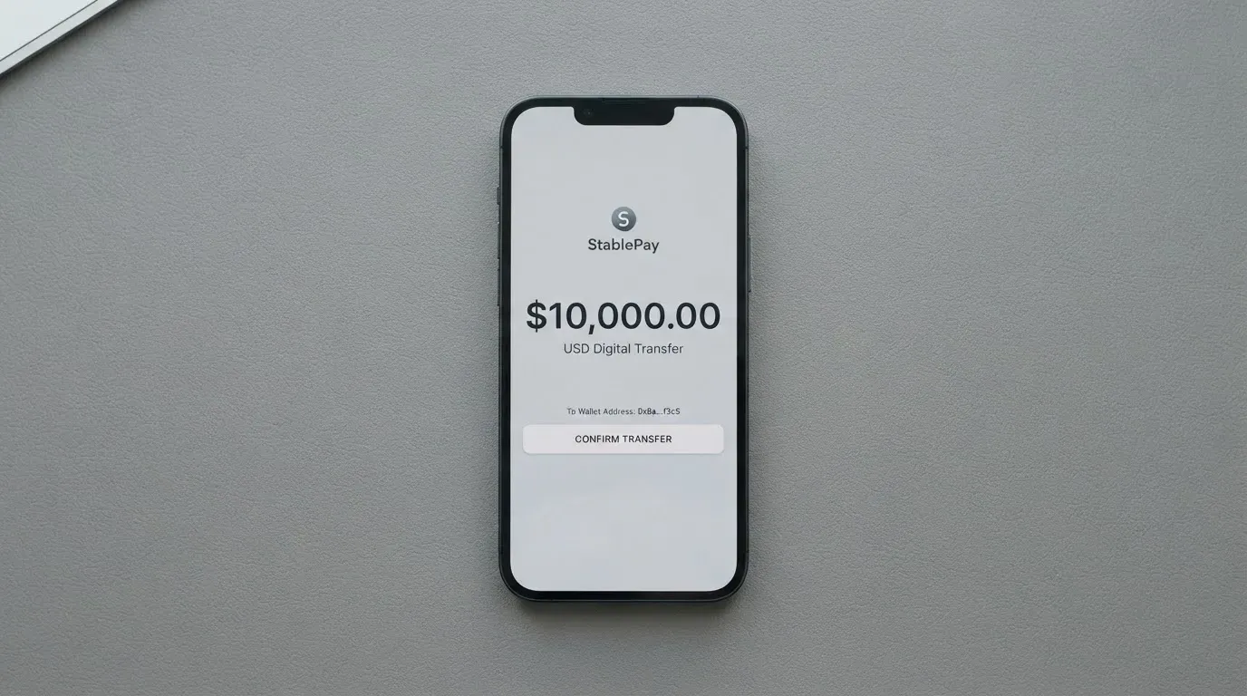 A phone showing a stablecoin transfer screen