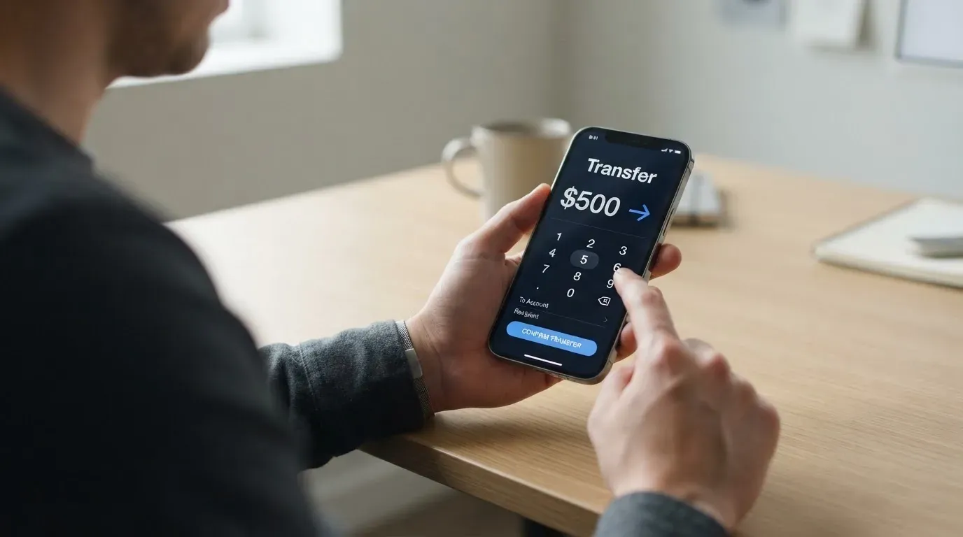A phone showing a stablecoin transfer screen