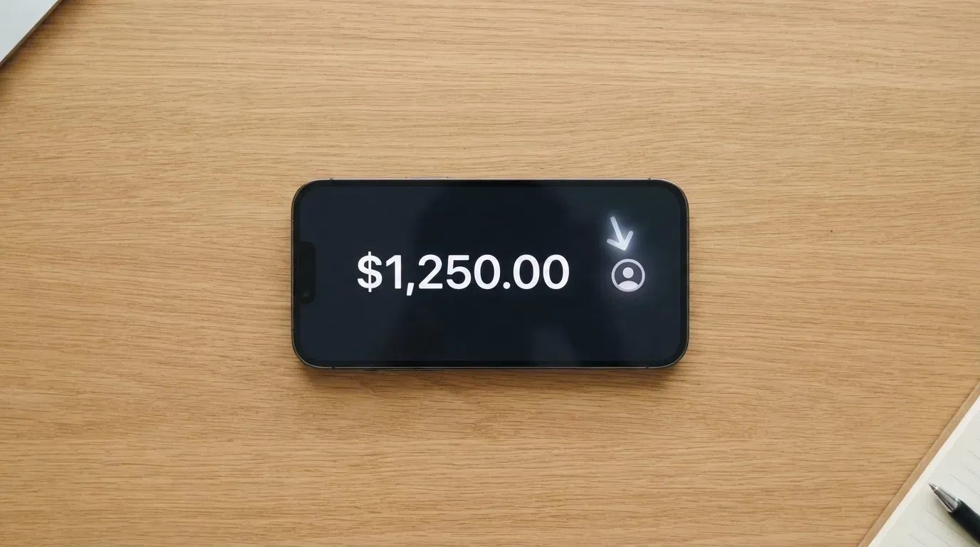 A phone showing a stablecoin transfer screen