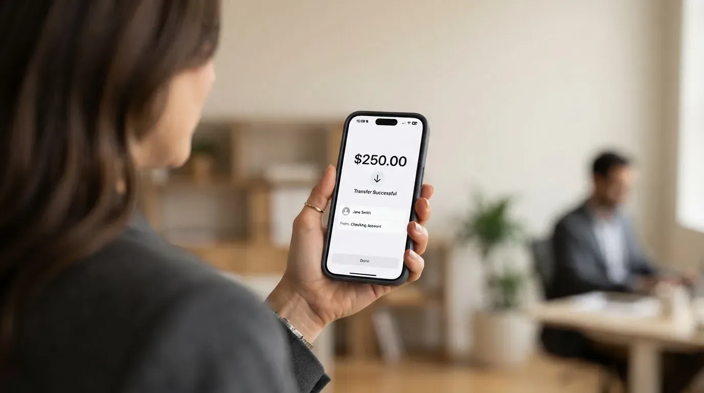 A phone showing a stablecoin transfer screen