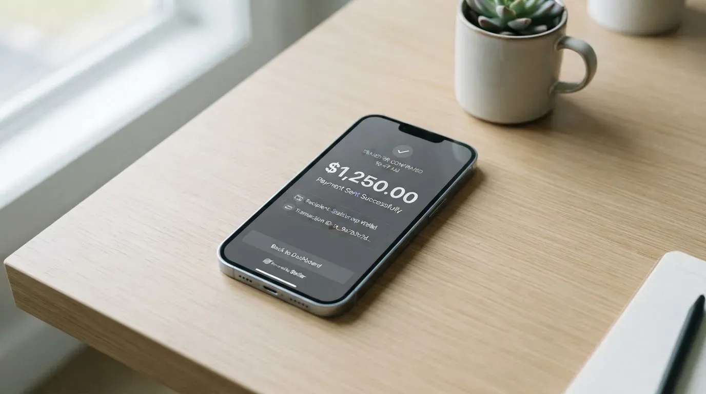 A phone showing a stablecoin transfer screen