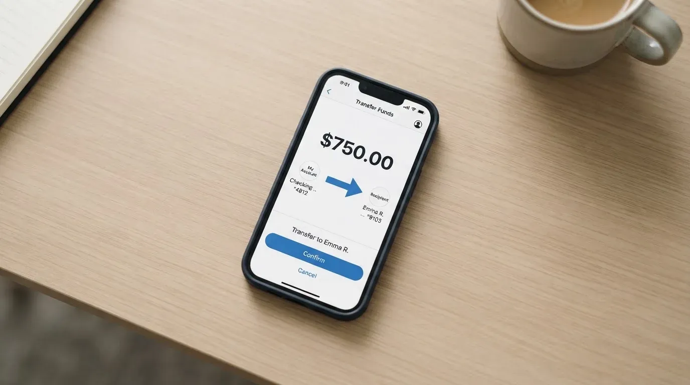 A phone showing a stablecoin transfer screen