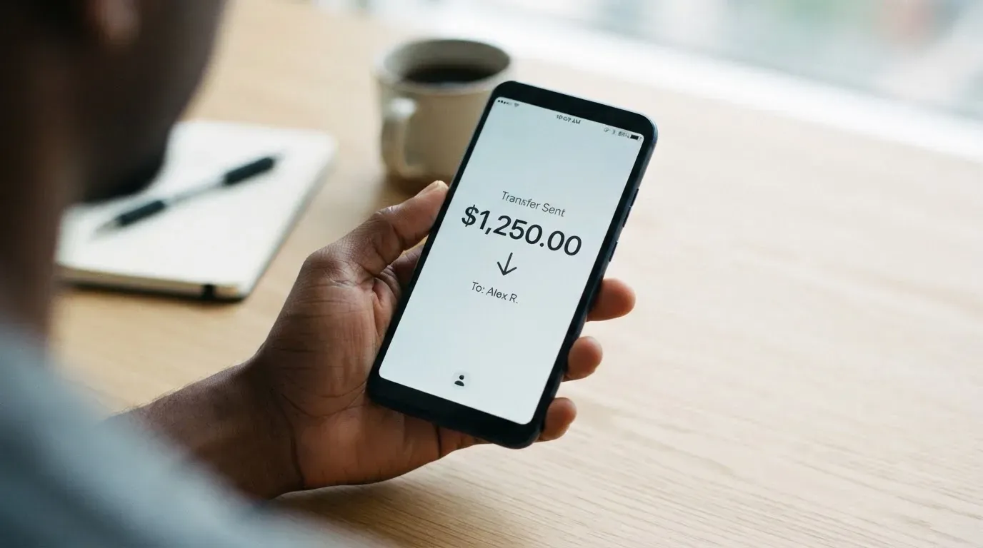A phone showing a stablecoin transfer screen