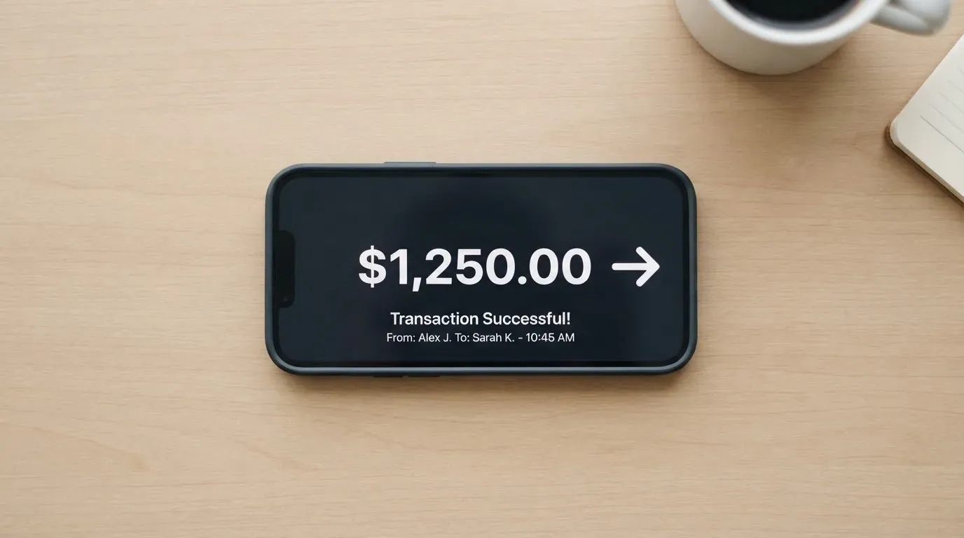 A phone showing a stablecoin transfer screen