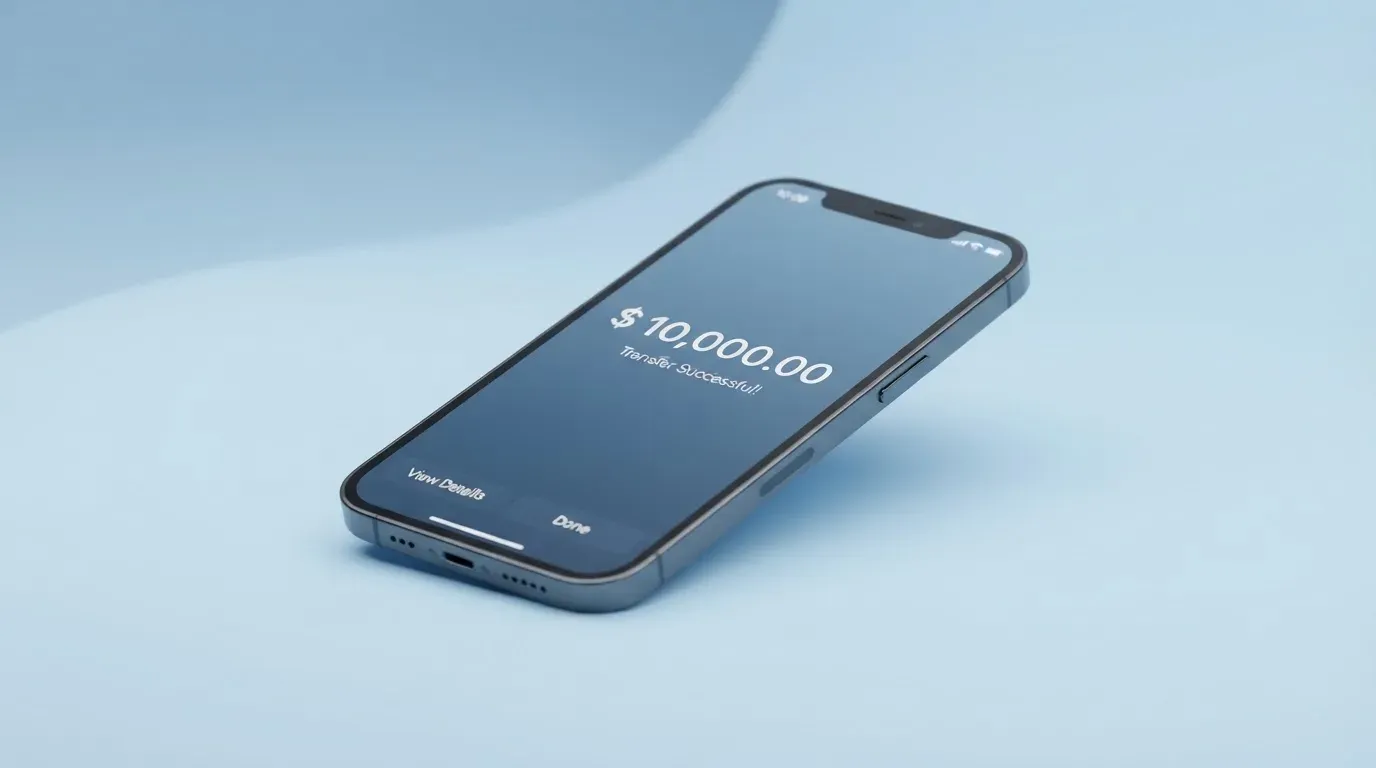 A phone showing a stablecoin transfer screen