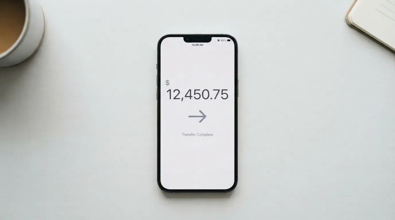 A phone showing a stablecoin transfer screen