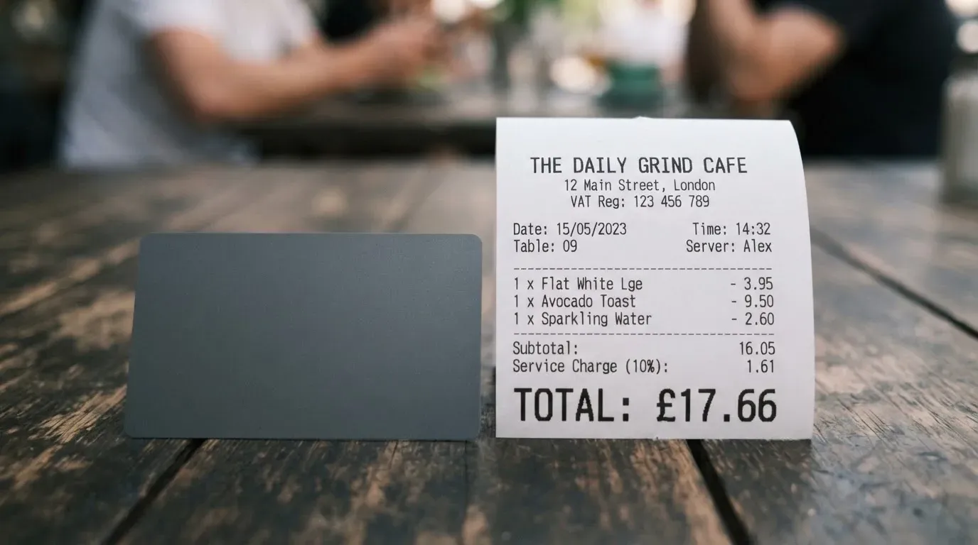 A receipt and a card on a café table