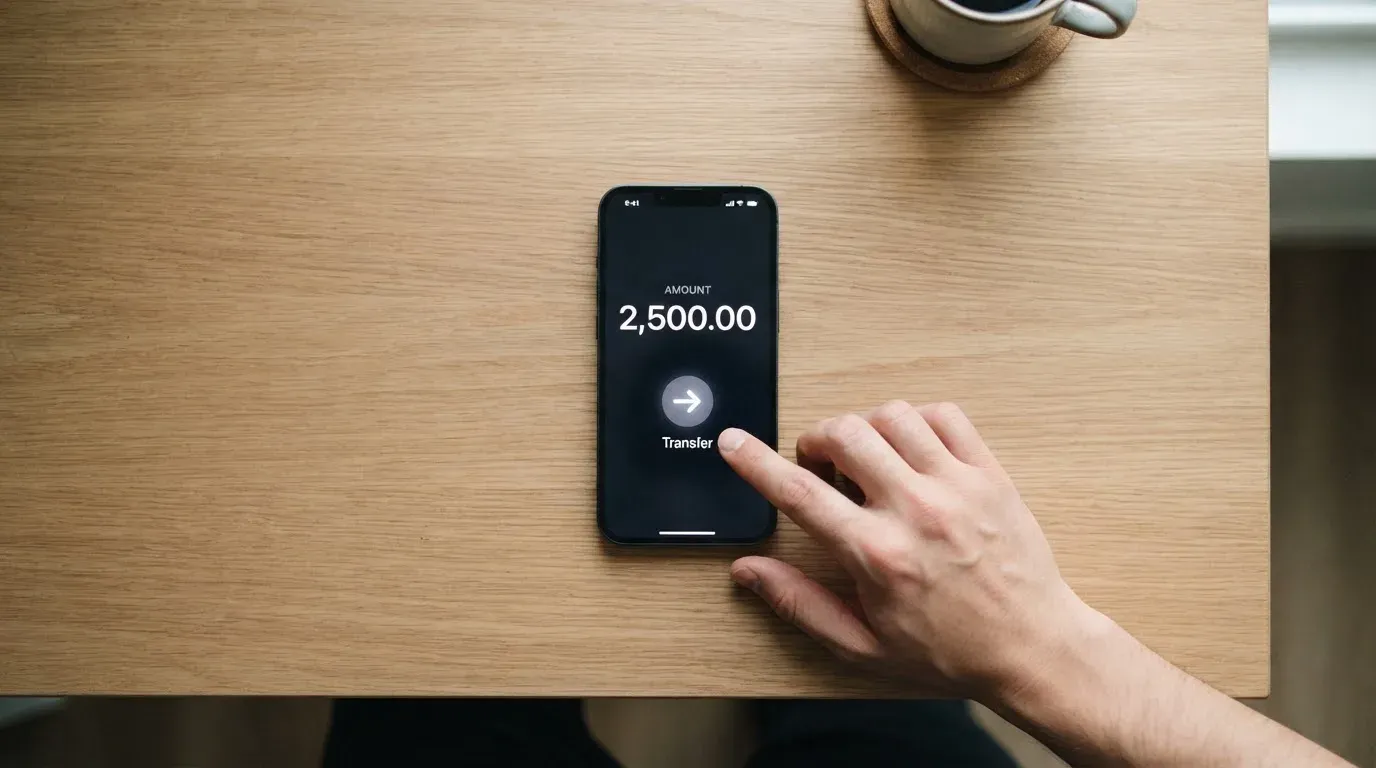 A phone showing a stablecoin transfer screen